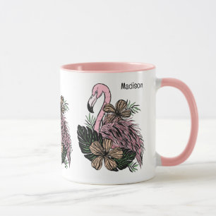 Taza Nombre y color personalizados Flamingo rosa