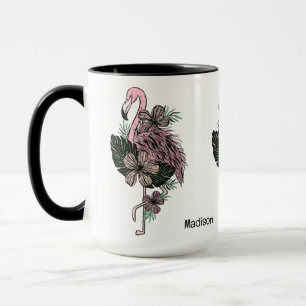 Taza Nombre y color personalizados Flamingo rosa