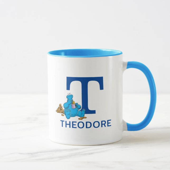 Taza Nombre y Monograma de Cookie Monster Eating Cookie (Derecha)