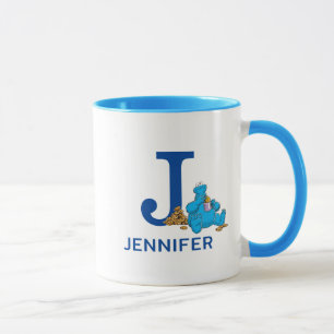 Taza Nombre y Monograma de Cookie Monster Eating Cookie