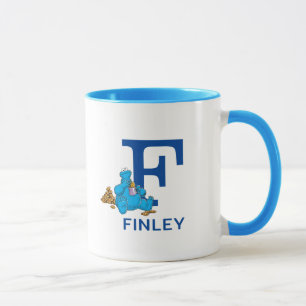 Taza Nombre y Monograma F de Cookie Monster Eating Cook