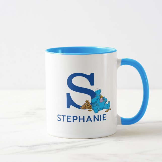 Taza Nombre y Monograma S de Cookie Monster Eating Cook (Derecha)