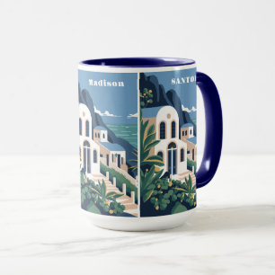Taza Nombre y texto personalizados Santorini Grecia