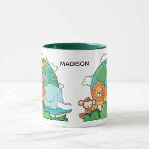 Taza Nombre y texto personalizados Tierra con animales