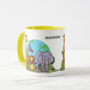 Taza Nombre y texto personalizados Tierra con animales