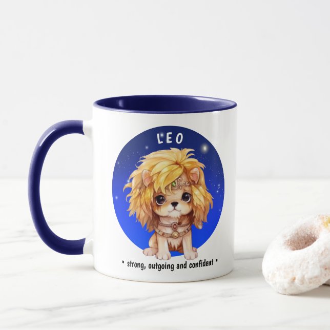 Taza Nombre Zodiac Astrosign Leo Watercolor Azul starsk (Con donut)