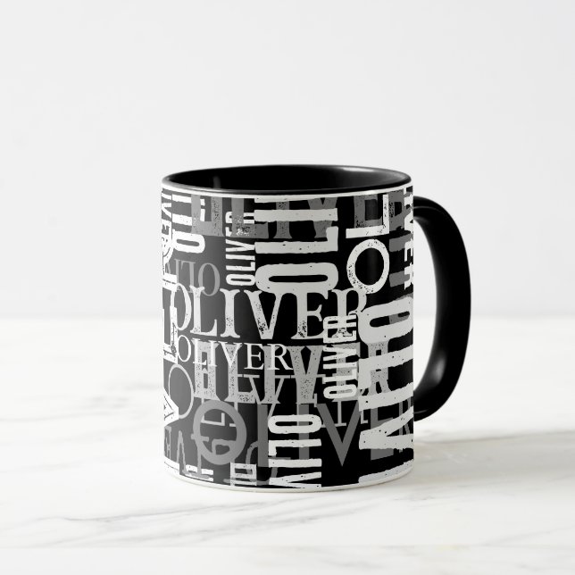Taza Nombres con problemas replicados en negro moderno (Anverso derecho)