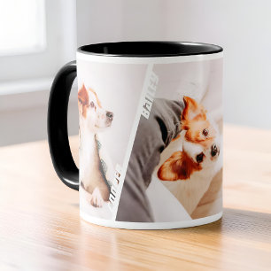 Taza Nombres de 3 Fotos Collage Moderno Cool para Dueño