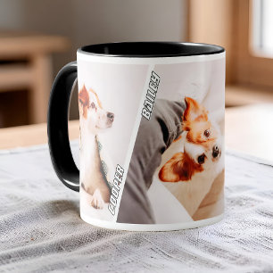 Taza Nombres de 3 Fotos Collage Moderno Cool para Dueño