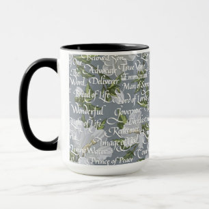 Taza Nombres de caligrafía de Cristo Gris y negro