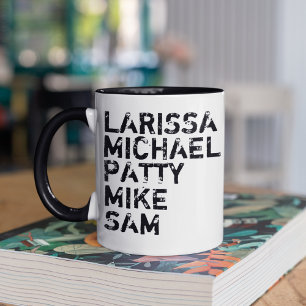 Taza Nombres de familia Tipografía Estilo blanco negro