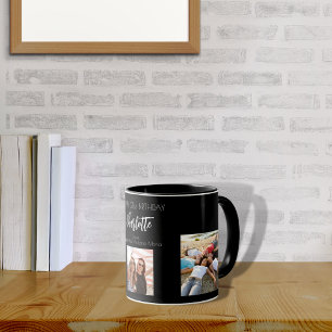Taza Nombres de fotos negras de amigos de cumpleaños
