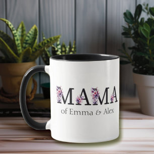 Taza Nombres de niños personalizados de texto de floral