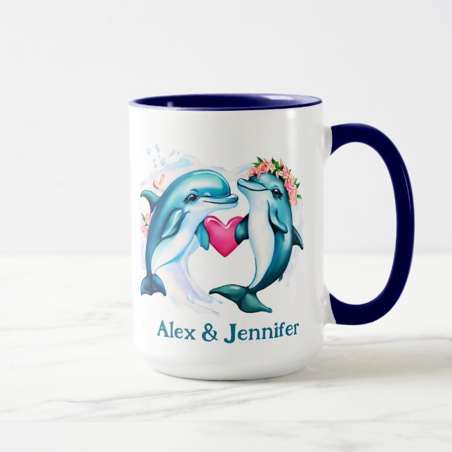 Taza Nombres de parejas de delfines de San Valentín per (Derecha)