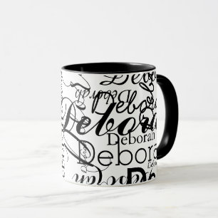 Taza Nombres de repetición en blanco y negro