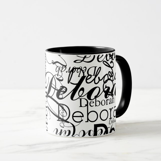 Taza Nombres de repetición en blanco y negro (Anverso derecho)