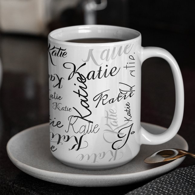 Taza Nombres modernos con manuscritos blancos negros (stylish pattern)