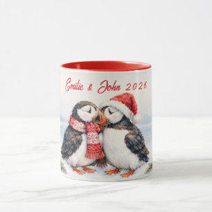 Taza Nombres personalizados año besándose frailecillos