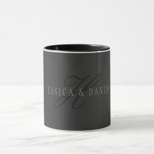 Taza Nombres y monogramas elegantes   Grises oscuros y