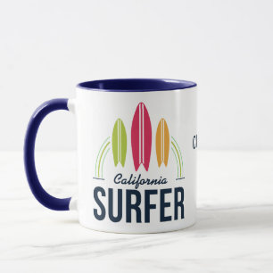 Taza Nombres y ubicaciones personalizados Mugs de surfi