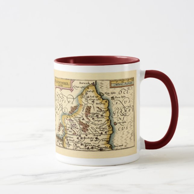 Taza Northumberland County England Mapa anticuario anti (Derecha)
