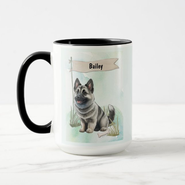 Taza Norwegian Elkhound Watercolor Personalized Dog (Izquierda)