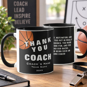 Taza Nota de agradecimiento al entrenador de baloncesto