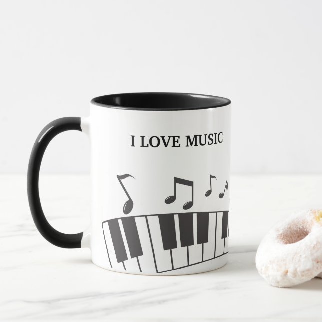 Taza Notas de teclado de piano de texto personalizado (Con donut)