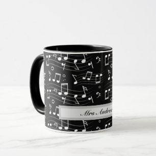 Taza Notas musicales blancas sobre fondo negro 