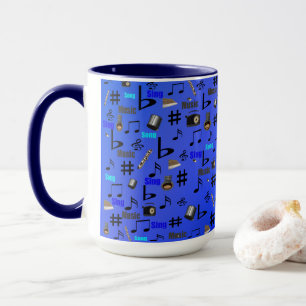 Taza Notas Musicales E Instrumentos Azules,