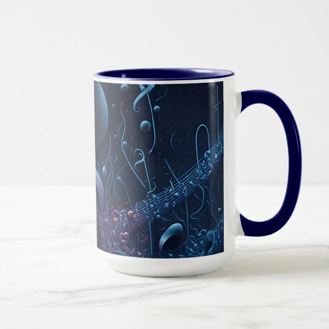 Taza Notas musicales estilosas de moda azul (Derecha)