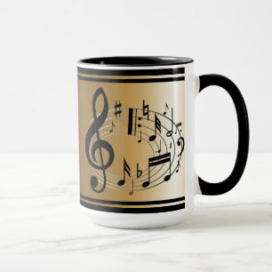 Taza Notas musicales negras en forma oval en el oro