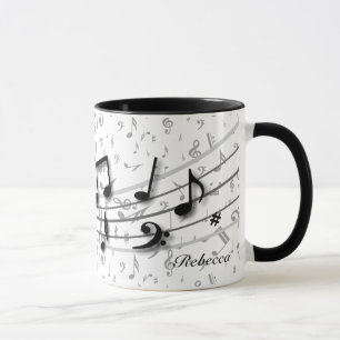 Taza Notas musicales negras y grises personalizadas