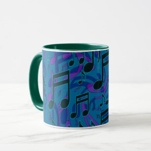 Taza Notas Musicales  Patrón Musical Giratorio Azul Ver