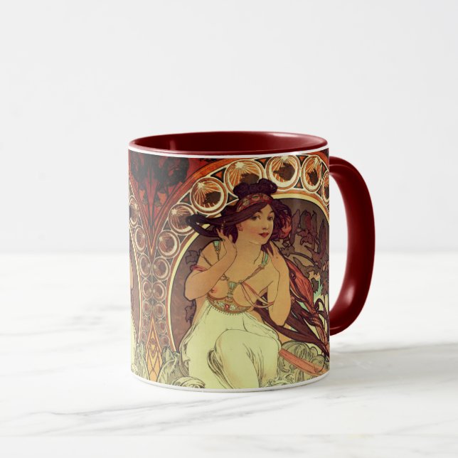 Taza Noveau de Arte Alphonse Mucha elegante mujer cosec (Anverso derecho)