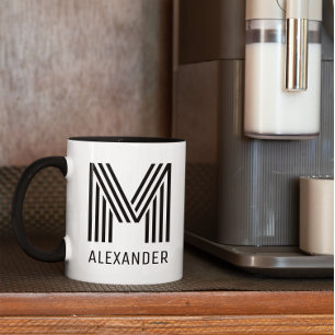 Taza Novel Monograma de Rayas Minimalista
