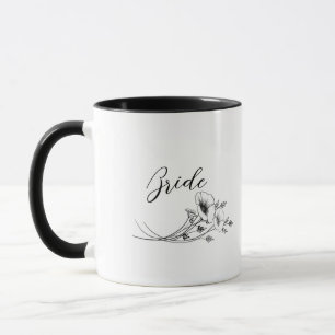 Taza Novia Elegante Doodles de Flores Silvestres  