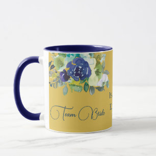 Taza Novia Equipo Floral Rosa Acuarela Azul Elegante