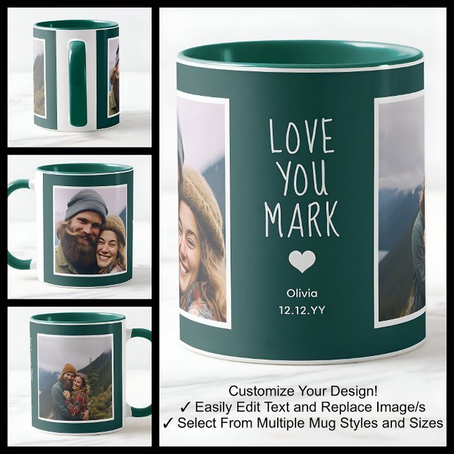 Taza Novio te ama fotos del verde moderno C21 y blanco (Subido por el creador)