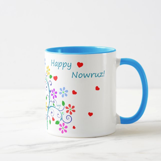 Taza Nowruz feliz el Año Nuevo persa, floral brillante (Derecha)