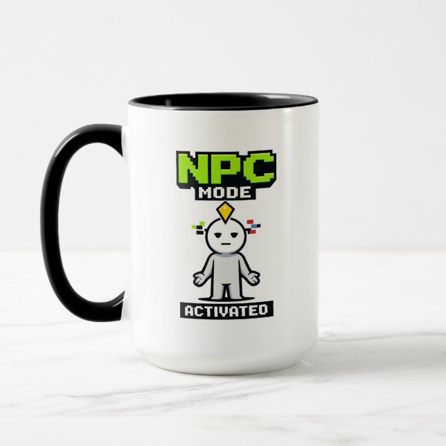 Taza NPC Mode Activated Pixel Funny Cartoon (Izquierda)