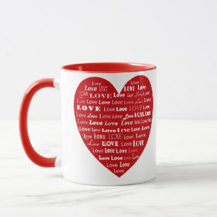 Taza Nube de palabras de amor - blanco sobre rojo oscur