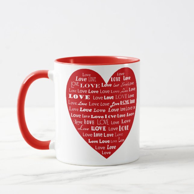 Taza Nube de palabras de amor - blanco sobre rojo oscur (Izquierda)