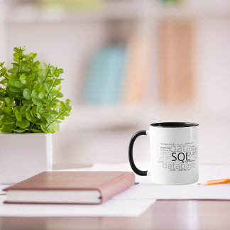 Taza Nube de palabras de base de datos SQL monocroma