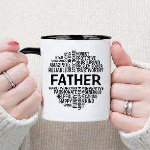 Taza Nube de palabras de padre blanco y negro