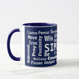 Taza Nube De Palabras Motivadora En Azul Naval