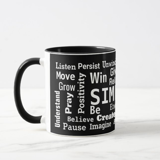 Taza Nube de palabras motivadora en negro (Izquierda)