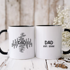 Taza Nube de Word para tipografía de papá blanco y negr