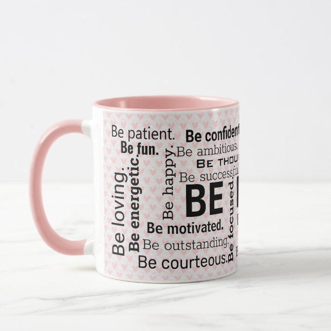 Taza Nube inspiradora De Palabras En Los Corazones Rosa (Izquierda)