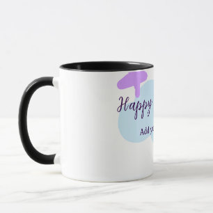 Taza Nubes azul pastel estrellas púrpura feliz cumpleañ